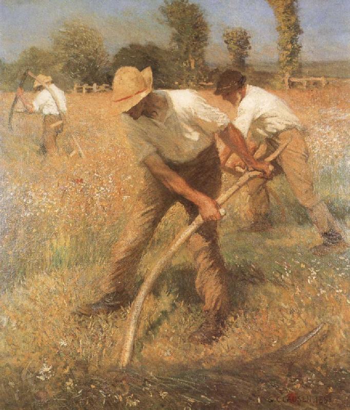 Sir George Clausen,RA The Mowers oil painting picture